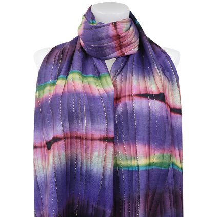 Esarfa dreptunghiulara calda de dama 3015-67 motiv ondulat cu fir auriu, culoare violet 7200664-4