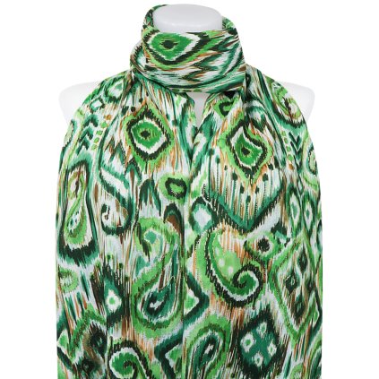 Eșarfă dreptunghiulară caldă pentru femei 3015-31 ornamente abstracte cu fir auriu, verde 7200670-1