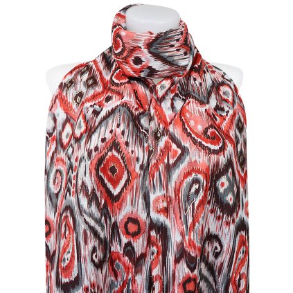 Eșarfă dreptunghiulară caldă pentru femei 3015-31 ornamente abstracte cu fir auriu, roșu 7200670-2