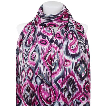 Eșarfă dreptunghiulară caldă pentru femei 3015-31 ornamente abstracte cu fir auriu, roz 7200670-4