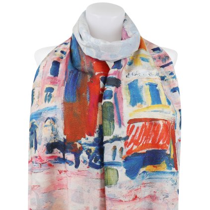 Eșarfă dreptunghiulară cu două fețe pentru femei 3130-10 tablou, case - câini abstracti 7200681-4