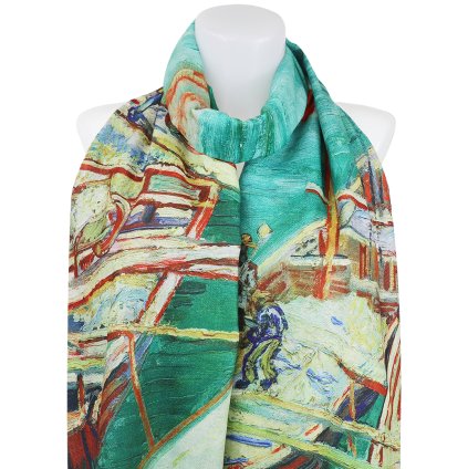Eșarfă dreptunghiulară cu două fețe pentru femei 3130-10 pictură, bărci de pescuit - buchet 7200681-6