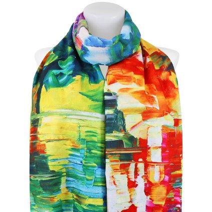 Eșarfă dreptunghiulară cu două fețe pentru femei 3130-10 pictură, natură moartă urbană - abstractizare 7200681-23