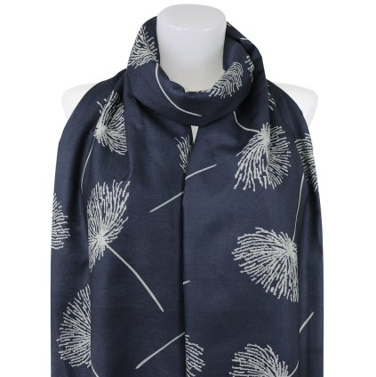 Eșarfă dreptunghiulară cu două fețe pentru femei 2130-06 negru, păpădie - pictură 7200674-1