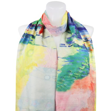 Eșarfă dreptunghiulară de mătase pentru femei 3130-03 pictură, răsărit - copac abstract 7200676-5