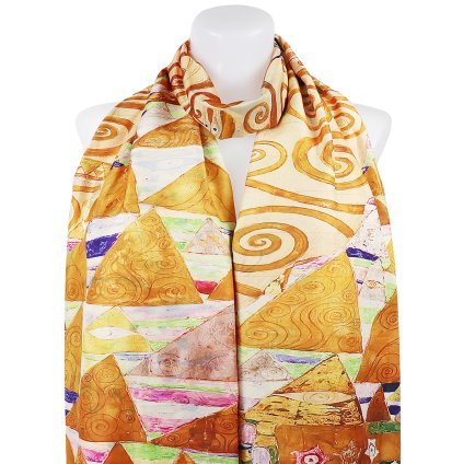 Eșarfă dreptunghiulară de mătase față-verso damă 3130-03 tablou, Cleopatra - aur Adele 7200676-9