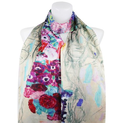 Eșarfă dreptunghiulară reversibilă din mătase pentru femei 3130-03 painting, woman - abstract field 7200676-19
