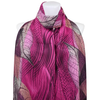 Esarfa dreptunghiulara calda de dama 3015-43 frunze abstracte cu fir auriu, culoare roz 7200671-8