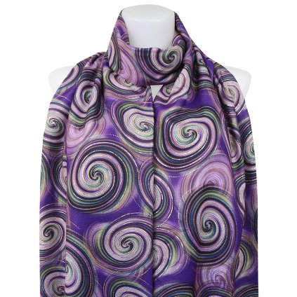 Esarfa dreptunghiulara calda de dama 3015-29 cercuri abstracte cu fir auriu, culori violet 7200686-1
