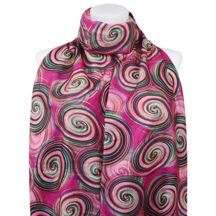 Esarfa dreptunghiulara calda de dama 3015-29 cercuri abstracte cu fir auriu, culoare roz 7200686-2