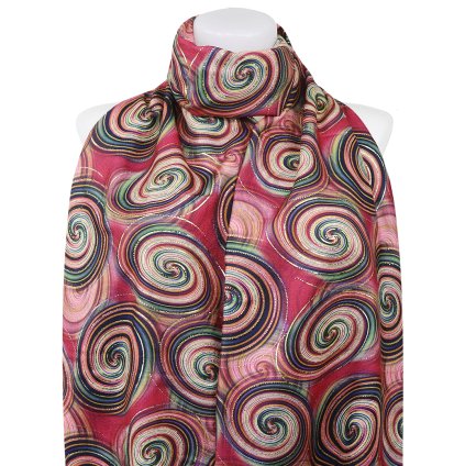 Esarfa dreptunghiulara calda de dama 3015-29 cercuri abstracte cu fir auriu, culoare rosie 7200686-3