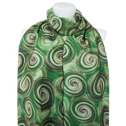 Esarfa dreptunghiulara calda de dama 3015-29 cercuri abstracte cu fir auriu, culoare verde 7200686-4