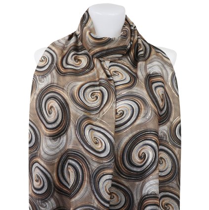 Esarfa dreptunghiulara calda de dama 3015-29 cercuri abstracte cu fir auriu, culoare maro 7200686-6