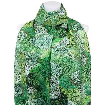 Esarfa dreptunghiulara calda de dama 3015-30 cercuri abstracte cu fir auriu, culoare verde 7200685-1