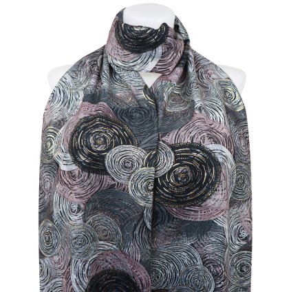 Esarfa dreptunghiulara calda de dama 3015-30 cercuri abstracte cu fir auriu, culoare neagra 7200685-3