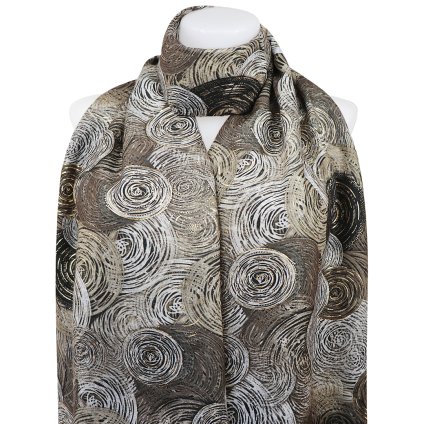 Esarfa dreptunghiulara calda de dama 3015-30 cercuri abstracte cu fir auriu, culoare maro 7200685-4