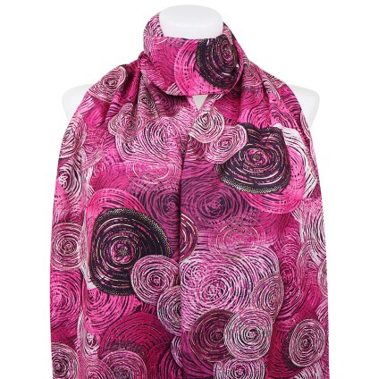 Esarfa dreptunghiulara calda de dama 3015-30 cercuri abstracte cu fir auriu, culoare roz 7200685-5