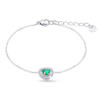 Brățară din oțel chirurgical, inimă delicată decorată cu zirconiu cubic verde 2002392-1