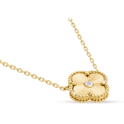 Lanț din oțel chirurgical cu pandantiv, placat cu aur de 14k, floare decorată cu zirconiu cubic transparent 3001949