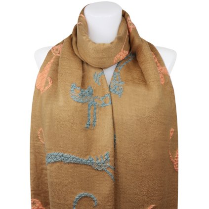 Esarfa dreptunghiulara fata-verso dama 2324-5 cu pisici, culoare maro