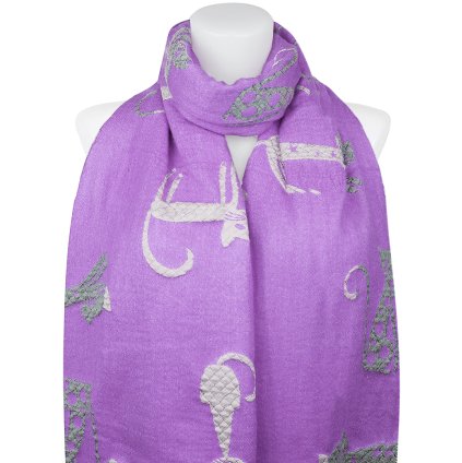 Esarfa dreptunghiulara fata-verso dama 2324-5 cu pisici, culoare violet