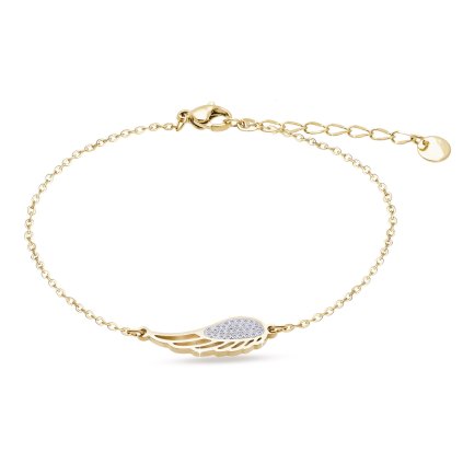 Brățară din oțel chirurgical, placată cu aur de 14k, cu pandantiv fix, aripă de înger cu zirconiu cubic