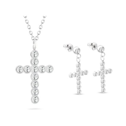 Set de cruce din oțel chirurgical, lanț + cercei cu zirconiu cubic 103Set cruce