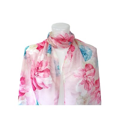 45927 damsky lehky sal s motivem pivonek xc36530 ruzova
