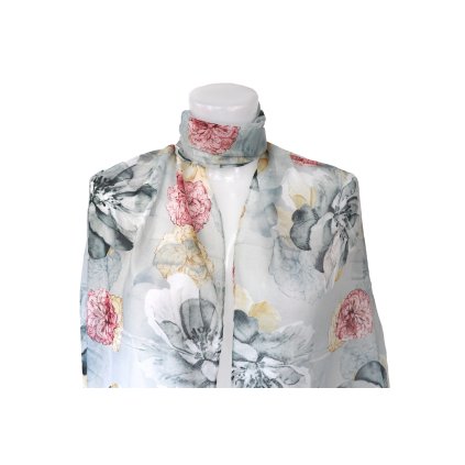 45930 damsky lehky sal s motivem pivonek xc36530 seda