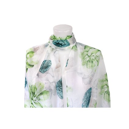 45936 damsky lehky sal s motivem pivonek xc36530 svetle zelena