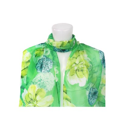 45939 damsky lehky sal s motivem pivonek xc36530 syte zelena