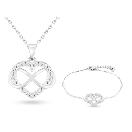 Set din oțel chirurgical, inimă cu simbolul infinitului, lanț + brățară cu zirconiu cubic 003set de inimi reticule + charm