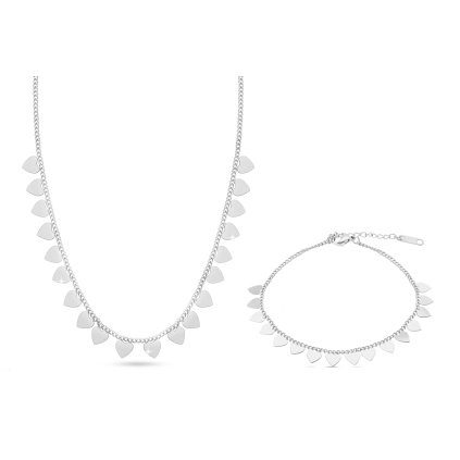Set din oțel chirurgical cu pandantive solide, lanț + brățară - inimioare delicate 204