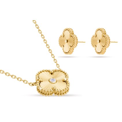 Set din oțel chirurgical, placat cu aur de 14k cu motiv floral, lanț + cercei pips 298