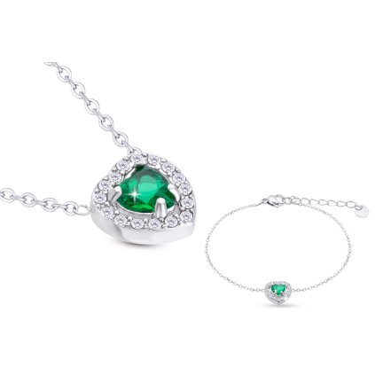 Set din otel chirurgical, set inima cu zircon verde, lant + bratara