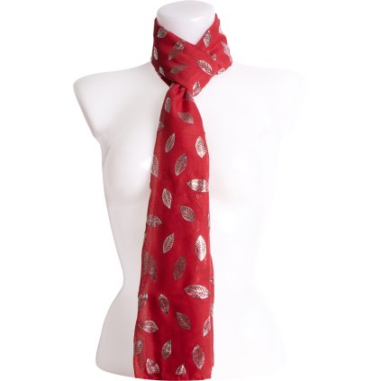 51787 damsky lehky obdelnikovy sal se stribrnym potiskem listku cervene barvy 7200729 2