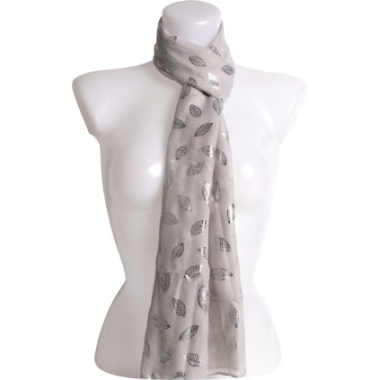 51793 damsky lehky obdelnikovy sal se stribrnym potiskem listku sede barvy 7200729 4