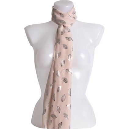 51799 damsky lehky obdelnikovy sal se stribrnym potiskem listku lososove barvy 7200729 6