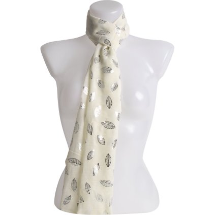 51802 damsky lehky obdelnikovy sal se stribrnym potiskem listku zlute barvy 7200729 7