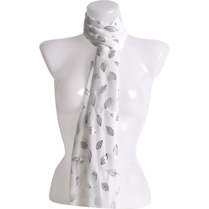 51808 damsky lehky obdelnikovy sal se stribrnym potiskem listku bile barvy 7200729 9