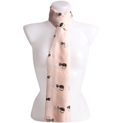 51868 damsky lehky obdelnikovy sal s cernym potiskem kocek lososove barvy 7200728 7