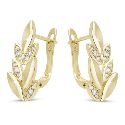 52532 pozlacene nausnice 14k listky se zirkony 1003272