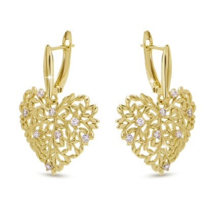 53956 nausnice pozlacene 14k prorostene srdce listy se zirkony 1003370