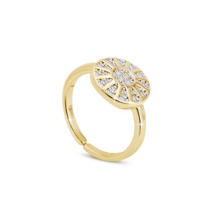 Inel de damă placat cu aur Aur de 14k, medalion decorat cu zirconiu cubic 4000271