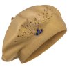 Beretă tricotată pentru femei cu pietre, maro deschis 7100381-3