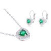 Set din otel chirurgical, set inima cu zircon verde, lant + cercei agatatori