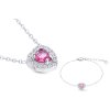 Set din otel chirurgical, set inima cu zircon roz, lant + bratara