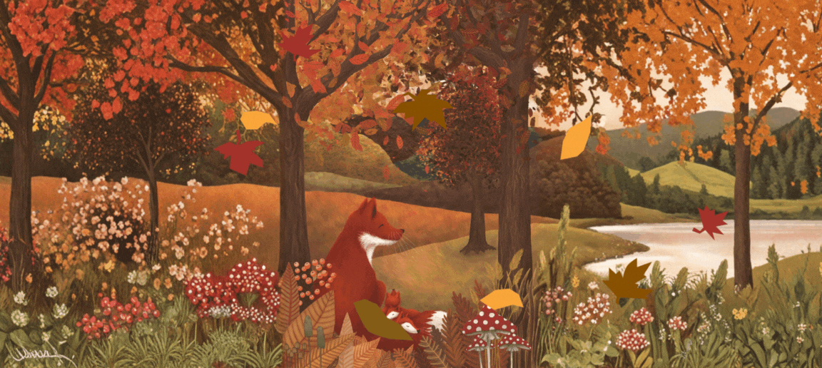 Lišky v podzimní krajině