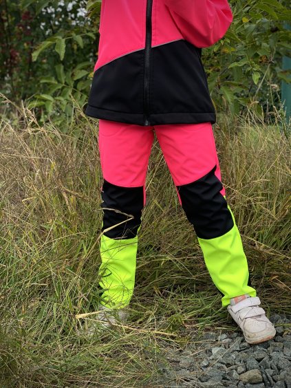Dětské | podzimní | softshellové kalhoty Agaron neonové růžové