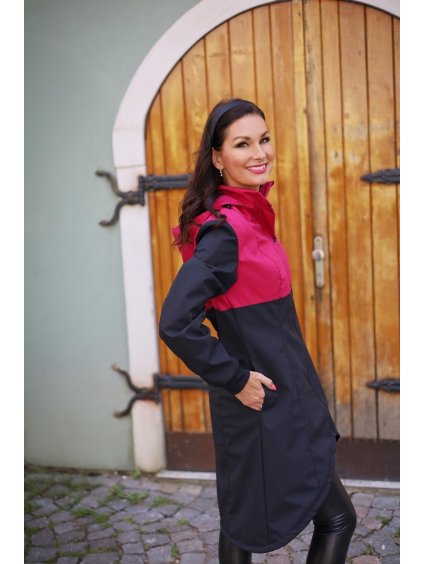 dámský jarní softshellový kabát černo růžový